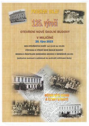 Pozvánka na den otevřených dveří při příležitosti 125. výročí otevření nové školní budovy 